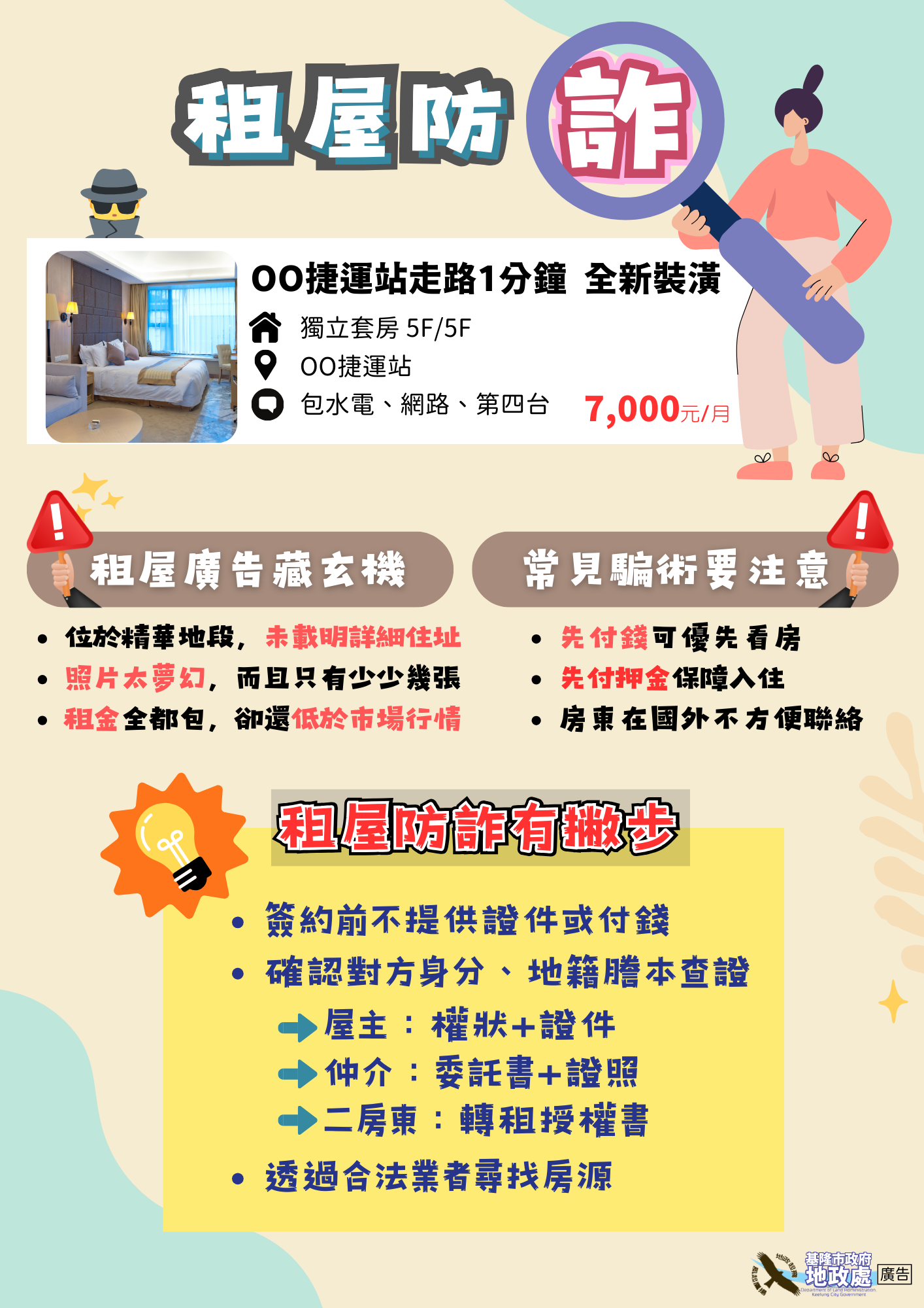 「租屋防詐」宣導圖卡